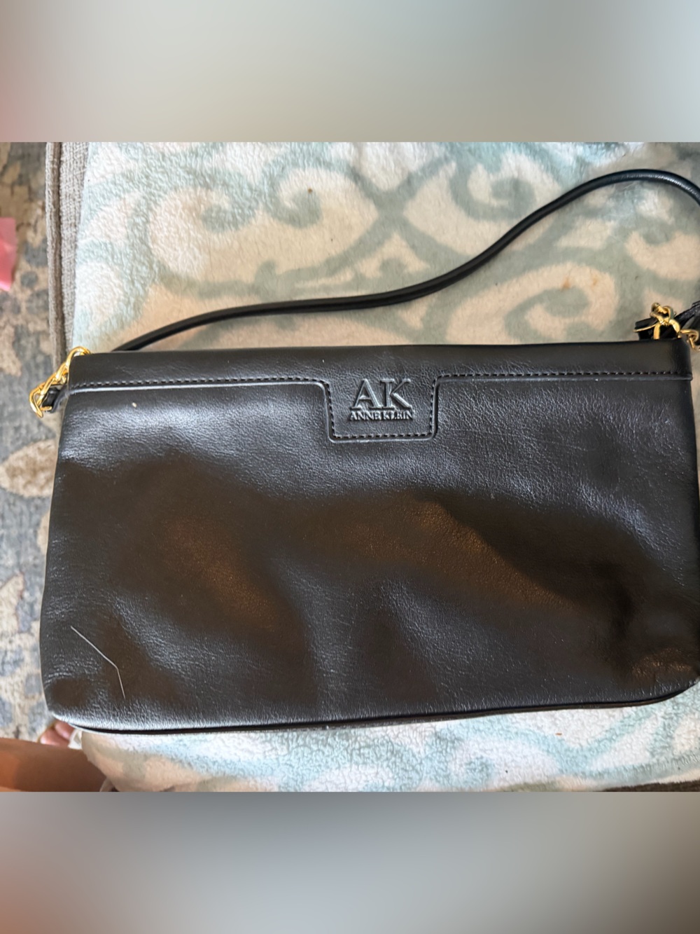 Anne Klein Black Leather Wristlet with Gold Hardware